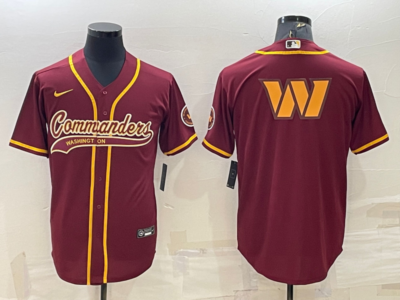 Men's Washington Commanders Burgundy Team Big Logo With Patch Cool Base Stitched Baseball Jersey Men's Washington Commanders Burgundy Team Big Logo With Patch Cool Base Stitched Baseball Jersey